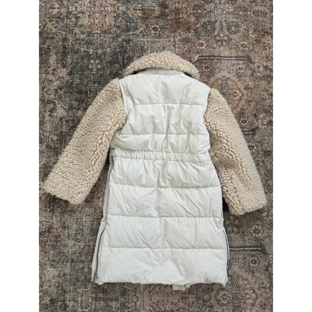 Banana Republic Kids Cream Puffer Coat Vest Faux Shearling Sleeves 4 Years